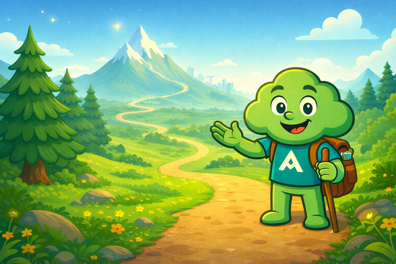 Mindful pointing toward mountain